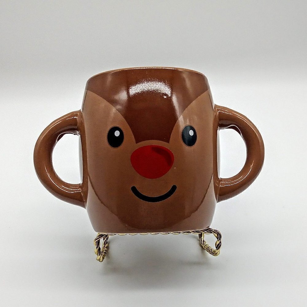 Galerie Brown Reindeer Red Nose Double Handle Ceramic Mug